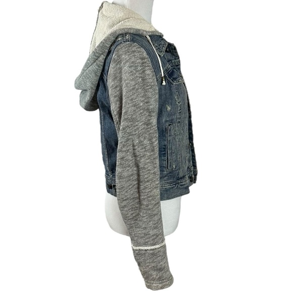 Free People Throwback Denim Jean Hoodie Jacket Sweatshirt Grunge 90s XS - Picture 9 of 16